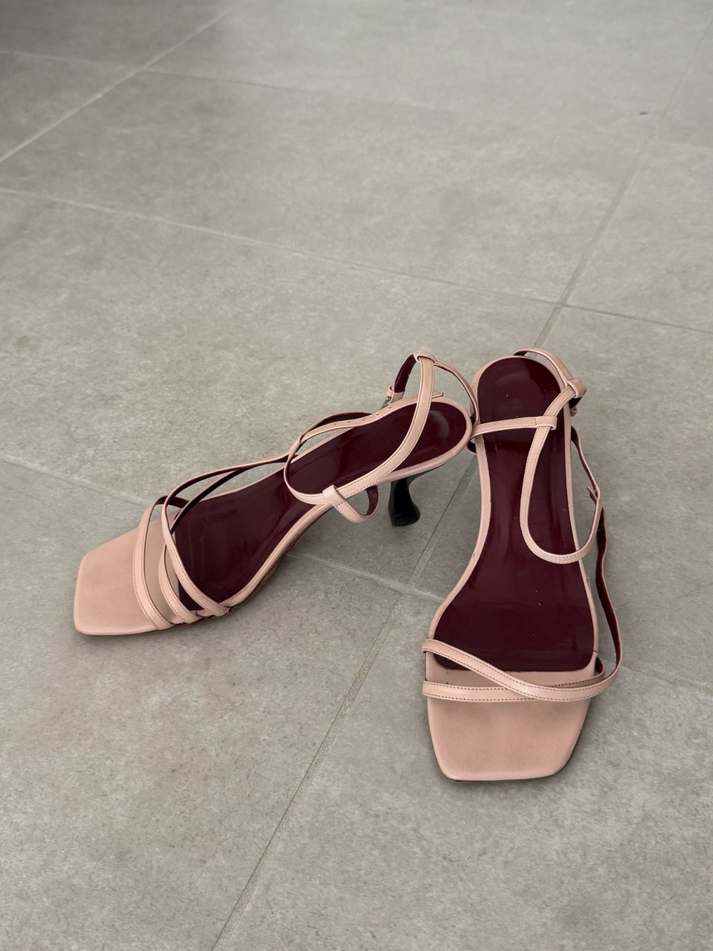 STAUD Blush Pink Strappy Square-Toe Mid-Heel Sandals